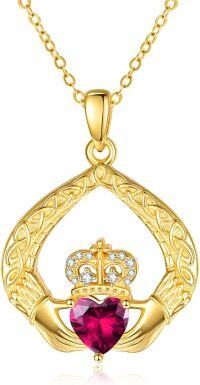 wholesale 925 Sterling Silver Claddagh Birthstone Pendant Necklaces for Women-07 Jul - Ruby