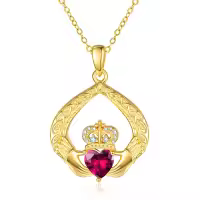 wholesale 925 Sterling Silver Claddagh Birthstone Pendant Necklaces for Women-07 Jul - Ruby
