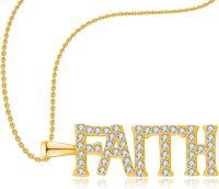wholesale Gold Plated 925 Sterling Silver FAITH Pendant Necklace with Cubic Zirconia Stones - Christian Jewelry for Women-Gold
