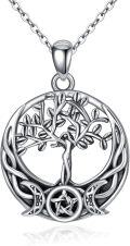 wholesale 925 Sterling Silver Tree of Life Pentacle Necklace for Women - Wicca Pagan Jewelry with 3 Moons and Celtic Knots Design-0-0