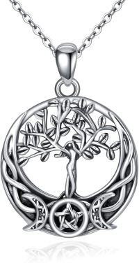 wholesale 925 Sterling Silver Tree of Life Pentacle Necklace for Women - Wicca Pagan Jewelry with 3 Moons and Celtic Knots Design-Tree of Life