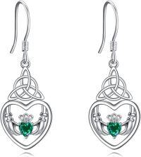 wholesale 925 Sterling Silver Emerald Heart Celtic Knot Claddagh Sun Moon Star Drop Earrings-Claddagh
