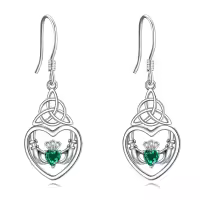 wholesale 925 Sterling Silver Emerald Heart Celtic Knot Claddagh Sun Moon Star Drop Earrings-Claddagh