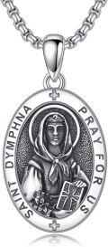wholesale 925 Sterling Silver  Oval Saint Dymphna Pendant Necklaces for Men & Women-0-0