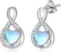 wholesale 925 Sterling Silver Heart-Shaped Moonstone Stud Hoop Earrings for Women and Daughters-0-0