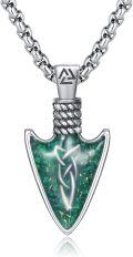 wholesale 925 Sterling Silver Green Stone Norse Valknut Pendant Necklaces for Men-0-0