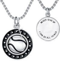 wholesale 925 Sterling Silver Sports Ball with Cross Pendant Inspirational Quote Necklace for Women and Girls-06-Tennis
