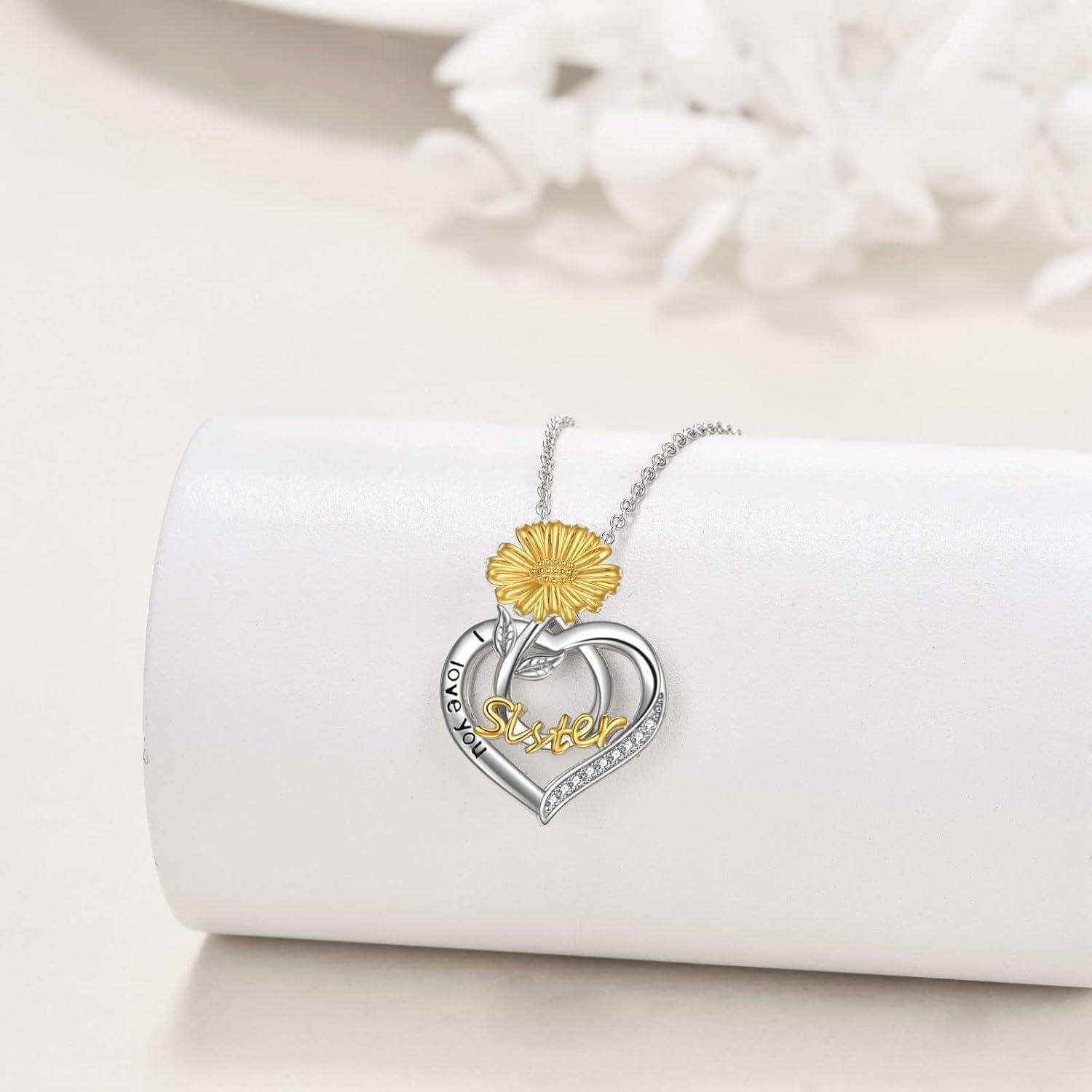  Sterling Silver Birth Flower Sister Necklace I Love You Sister Pendant Fashion Jewelry Gift for Women -0-4
