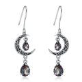 wholesale 925 Sterling Silver Crescent Moon Drop Earrings with Garnet and Red Crystal Accents-0-33