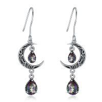 wholesale 925 Sterling Silver Crescent Moon Drop Earrings with Garnet and Red Crystal Accents-Mystic Topaz