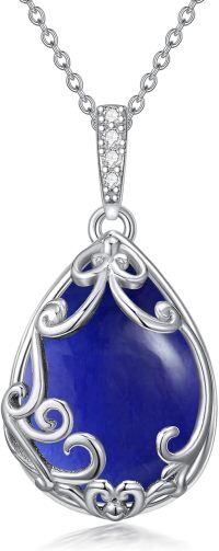 wholesale 925 Sterling Silver Blue Lapis Lazuli Tear Drop Filigree Pendant Necklace-Sapphire-September