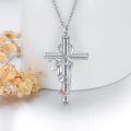 wholesale 925 Sterling Silver Cross with Snowdrop and Butterfly Charm Cremation Urn Necklace for Ashes Keepsake Pendant-0-4