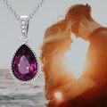 wholesale 925 Sterling Silver Purple Garnet & Cubic Zirconia Pear Drop Pendant Necklace for Women's Gifts-0-1