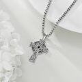 wholesale 925 Sterling Silver Celtic Knot Black Stone Cross Necklace Norse Viking s for Him Her-0-3