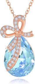 wholesale 925 Sterling Silver Crystal Bow Teardrop Birthstone Pendant Necklace-0-0