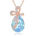 wholesale 925 Sterling Silver Rose Gold Plated Bow Knot Red Crystal Drop Pendant Necklace-0-0