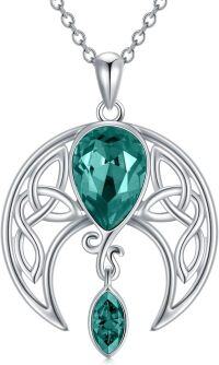 wholesale Sterling Silver Birthstone Crystal Celtic Moon Goddess Pendant-12_ December Zircon Blue