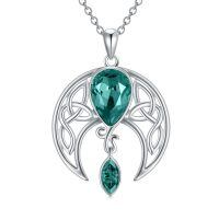 wholesale 925 Sterling Silver Blue Crystal Moon Pendant Necklace Wholesale With Celtic Knot Design-12_ December Zircon Blue