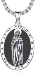 wholesale 925 Sterling Silver Oval Saint Peregrine Medal Pendant Necklace with Chain for Men & Women-0-0
