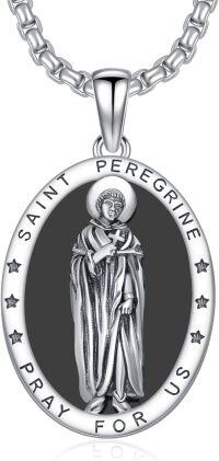 wholesale 925 Sterling Silver Oval Saint Peregrine Medal Pendant Necklace with Chain for Men & Women-Saint Peregrine