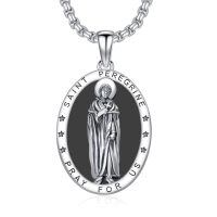 wholesale 925 Sterling Silver Saint Peregrine Oval Religious Pendant Necklace For Men Women Faith Gift-Saint Peregrine