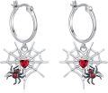 wholesale 925 Sterling Silver Hypoallergenic Red Heart & Black Spider Web Dangle Hoop Earrings for Women-0-0
