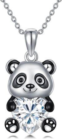 wholesale Metal Stone Panda Heart Pendant Necklace Women s Gift-April