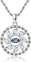 wholesale 925 Sterling Silver Blue Evil Eye Sun Pendant Necklaces for Women Men Protection Charm  45cm Chain Length-0-0