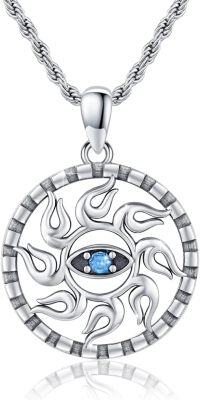 wholesale 925 Sterling Silver Blue Evil Eye Sun Pendant Necklaces for Women Men Protection Charm  45cm Chain Length-03-Sun Evil Eye