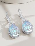 wholesale 925 Sterling Silver Lotus Flower Moonstone Drop Leverback Earrings-0-3