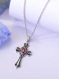 wholesale 925 Sterling Silver Red Crystal Gothic Cross Pendant Necklace  for Women-0-4
