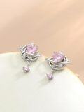 wholesale Sterling Silver Cubic Zirconia Pink Heart Star Dangle Earrings for Women-0-2