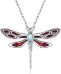 wholesale 925 Sterling Silver Red Opal Dragonfly Necklace with Moonstone and Chain Gift for Her Him Mother's Day Present-0-0