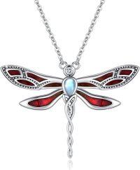wholesale 925 Sterling Silver Red Opal Dragonfly Necklace with Moonstone and Chain Gift for Her Him Mother's Day Present-Dragonfly Necklace(Red Oil Drop)