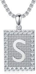 wholesale 925 Sterling Silver A Z Alphabet Square Letter Necklace for Men Women-0-0