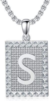 wholesale Sterling Silver A Z Alphabet Square Letter Necklace for Men Women-S