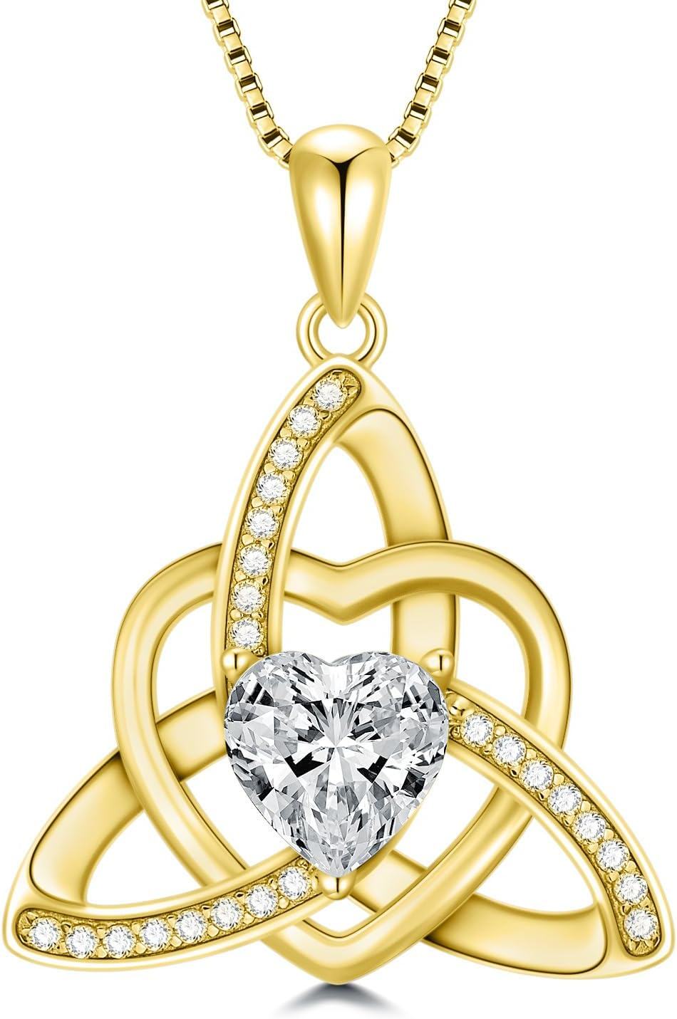 Sterling Silver 1ct Moissanite Heart Celtic Knot Necklace for Women-14K Gold Plated