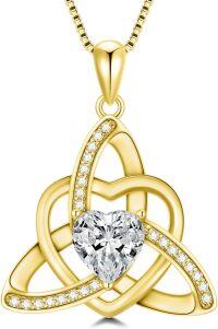 wholesale Gold 925 Sterling Silver 1ct Moissanite Heart Celtic Knot Pendant Necklace for Women-14K Gold Plated