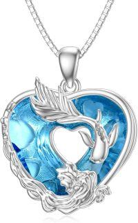 wholesale 925 Sterling Silver Heart Pendant Necklaces with Blue Stone and Angel Wings s for Women Girls-22