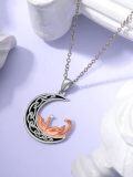wholesale 925 Sterling Silver Crescent Moon with Fox and Axolotl Charm Pendant Necklace for Women Girls  45cm Chain Length-0-2