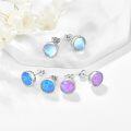 wholesale 925 Sterling Silver Blue Opal Round Heart Engraved Stud Earrings 10mm for Women Gift-0-2
