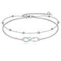 wholesale 925 Sterling Silver Infinity Stethoscope Blue Opal Beaded Double Layer Anklet-0-0