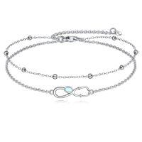 wholesale 925 Sterling Silver Infinity Stethoscope Blue Opal Beaded Double Layer Anklet-Stethoscope