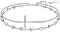 wholesale 925 Sterling Silver Layered Beaded Ankle Anklet for Women's Footwear Accessories-Cross