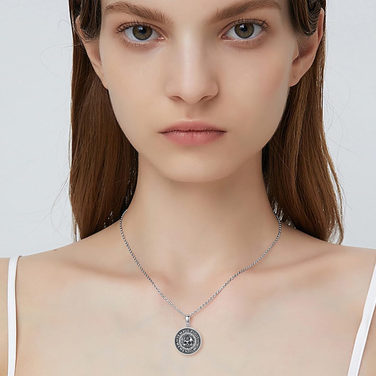 wholesale 925 Sterling Silver Round Pendant with Tree of Life and Skull Charm Necklace for Women Men Gothic s 47mm Diameter-0-3