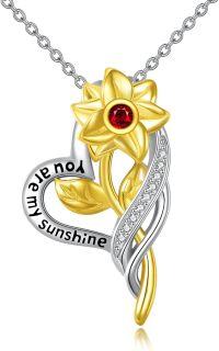 wholesale 925 Sterling Silver CZ Flower & Heart Pendant Necklaces - You Are My Sunshine Gifts for Women/Mom-Sunflower