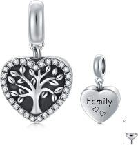 wholesale 925 Sterling Silver Heart Shaped Family Tree Urn Pendant with Family Engraving and Funnel Set for Ashes -Tree of Life
