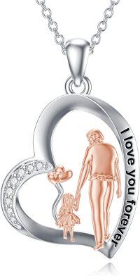 wholesale 925 Sterling Silver Crystal Family Love Forever Heart Pendant Necklace-Father and Daughter