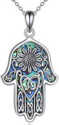 wholesale 925 Sterling Silver Abalone Shell Hamsa Hand with Daisy and Star of David Pendant Lucky Charm Necklace for Women & Men-0-0