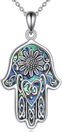 wholesale 925 Sterling Silver Abalone Shell Hamsa Hand with Daisy and Star of David Pendant Lucky Charm Necklace for Women & Men-Daisy